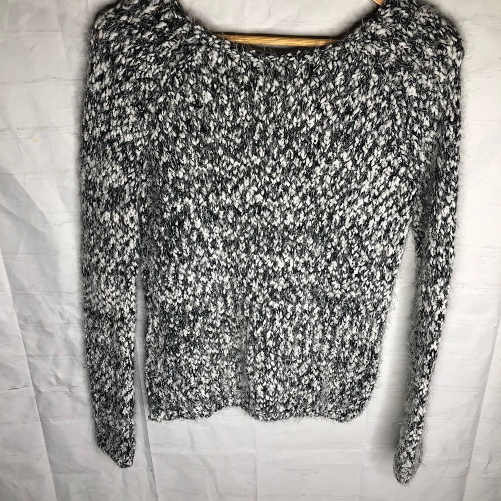 Buffalo David Bitton Sweater Black White Marl Eyelash Fuzzy Soft Knit Small